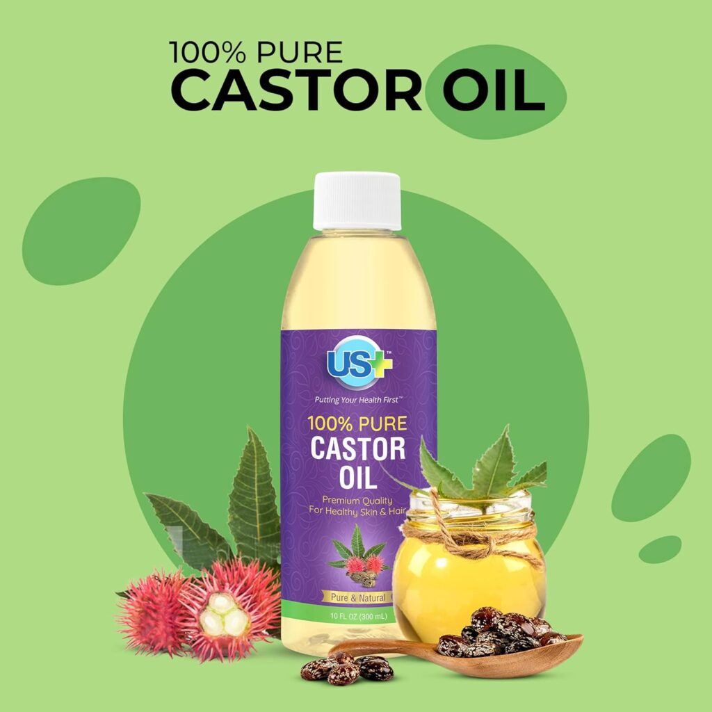 10oz US+ 100% Pure Castor Oil - Cold-Pressed, Unrefined, Hexane-Free - USP Grade - Premium Quality for Healthy Skin  Hair