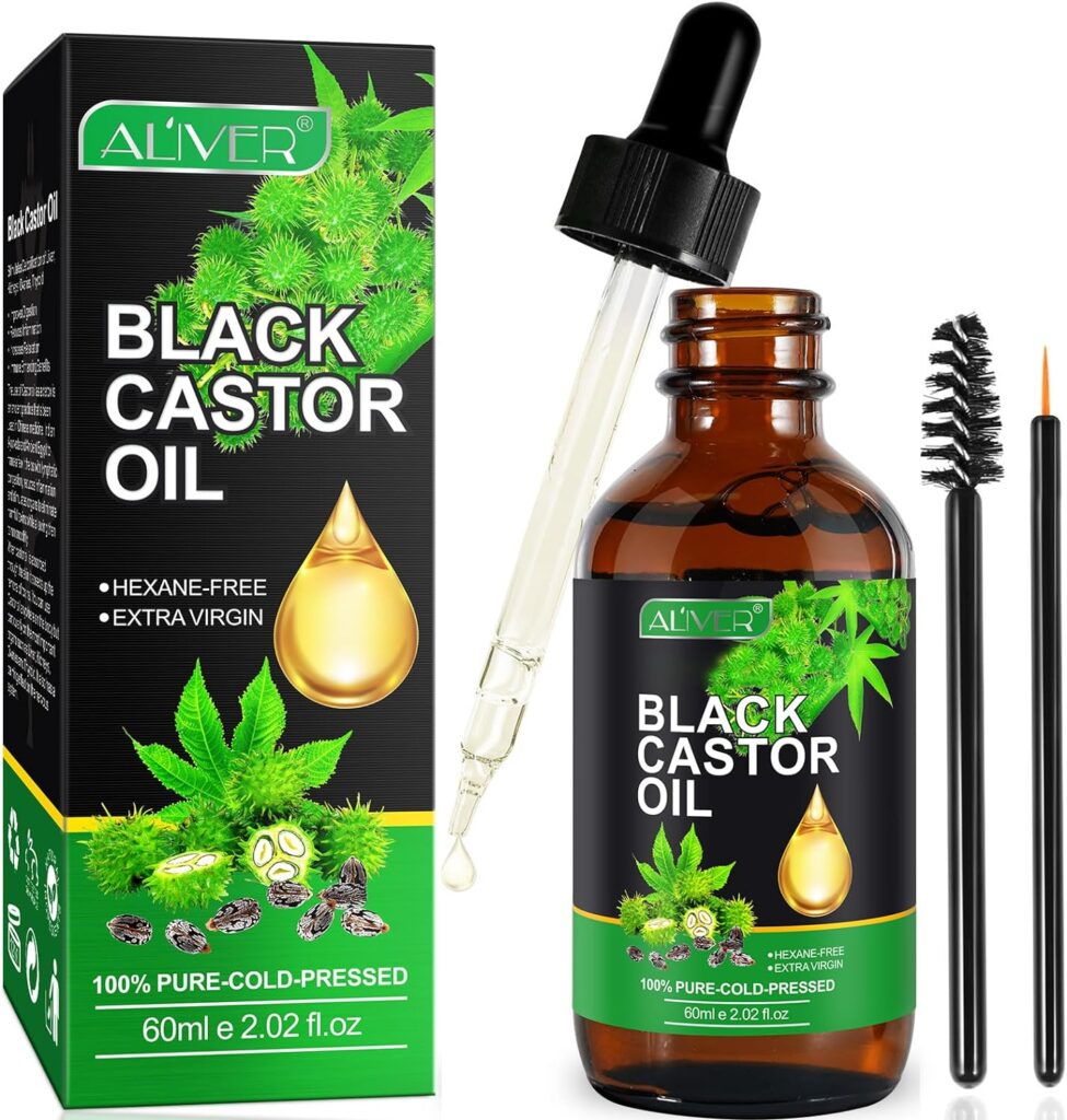 Black Castor Oil,60ml Cold Pressed Organic Massage Castor Oil,Essential Carrier Oil for Hair Eyelashes Eyebrows, Scalp Face Body Skin Nail Moisturizer,Aromatherapy Oil for Unisex