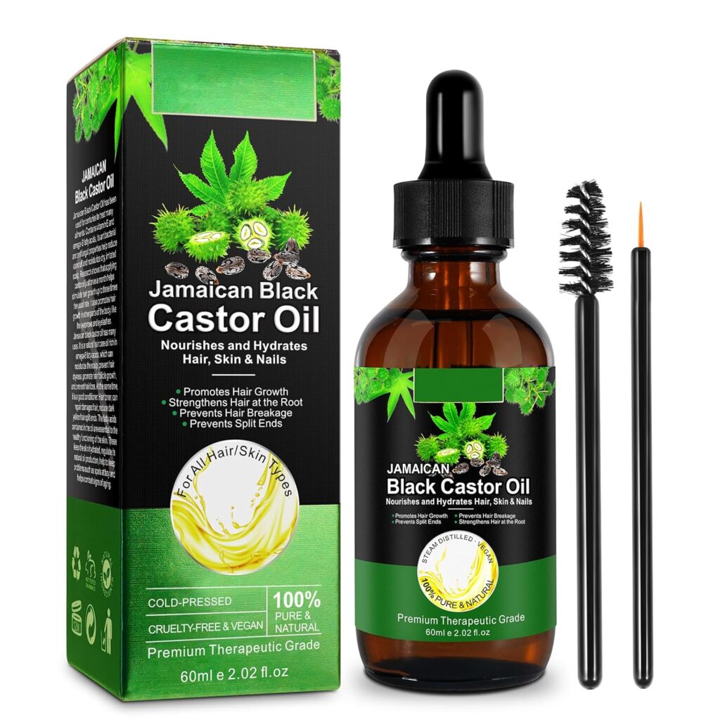 Castor Oil, 100% Pure Natural Black Castor Oil for Hair, Treatment For Damaged Hair  Dry Skin, Cold Pressed Oil For Hair Growth, Eyebrows,Eyelashes, Nails and Skin(60ml)