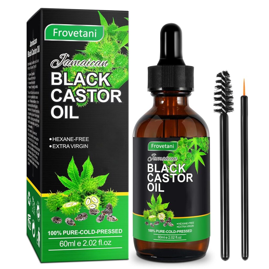 Frovetani Jamaican Black Castor Oil, Organic Castor Oil, Castor Oil for Hair Growth, 100% Cold Pressed Unrefined Oil for Body Face Skin Care, Nails Eyelashes 1PCS