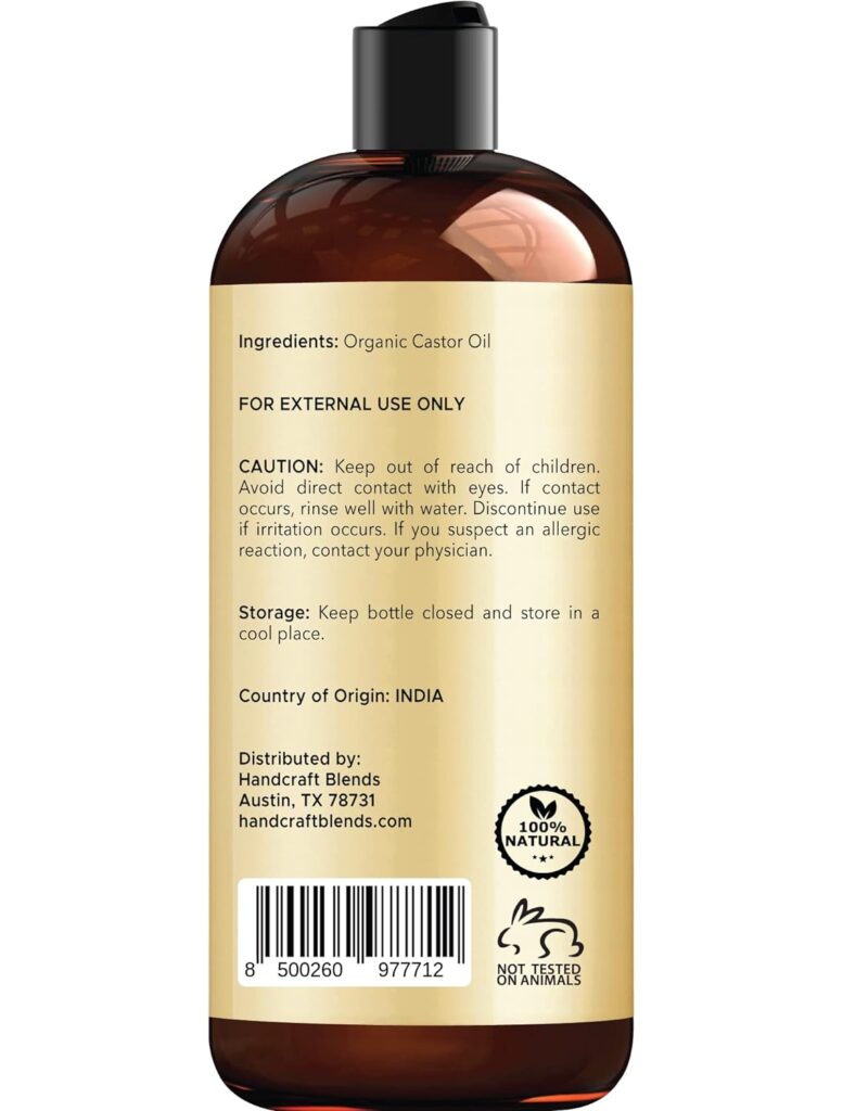 Handcraft Organic Castor Oil for Hair Growth, Eyelashes and Eyebrows - 100% Pure and Natural Carrier Oil, Hair Oil and Body Oil - Moisturizing Massage Oil for Aromatherapy - 16 fl. Oz