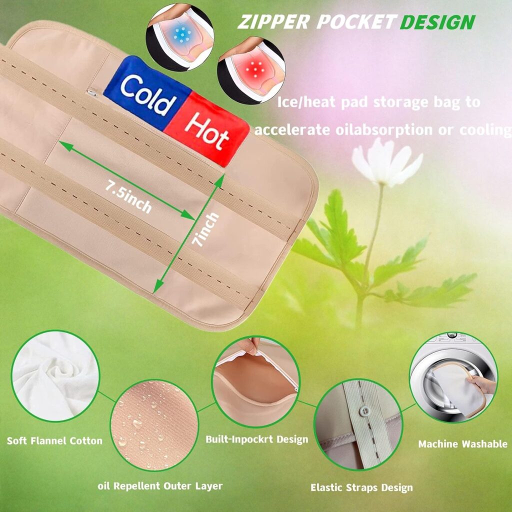 zhnnt 5Pack Castor Oil Pack,Reusable Organic Castor Oil Packs for Liver Detox,Adjustable Elastic Strap Flannel Cotton Machine Washable Anti Oil Leak,Khaki